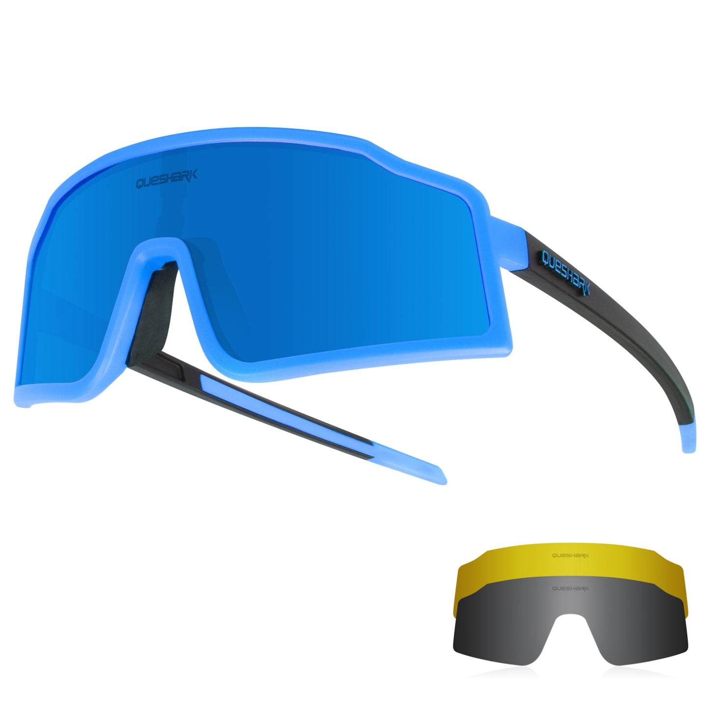 QE54 Blue Sports Glasses Polarized Bicycle Sunglasses Cycling Eyewear 3 Lens/Set