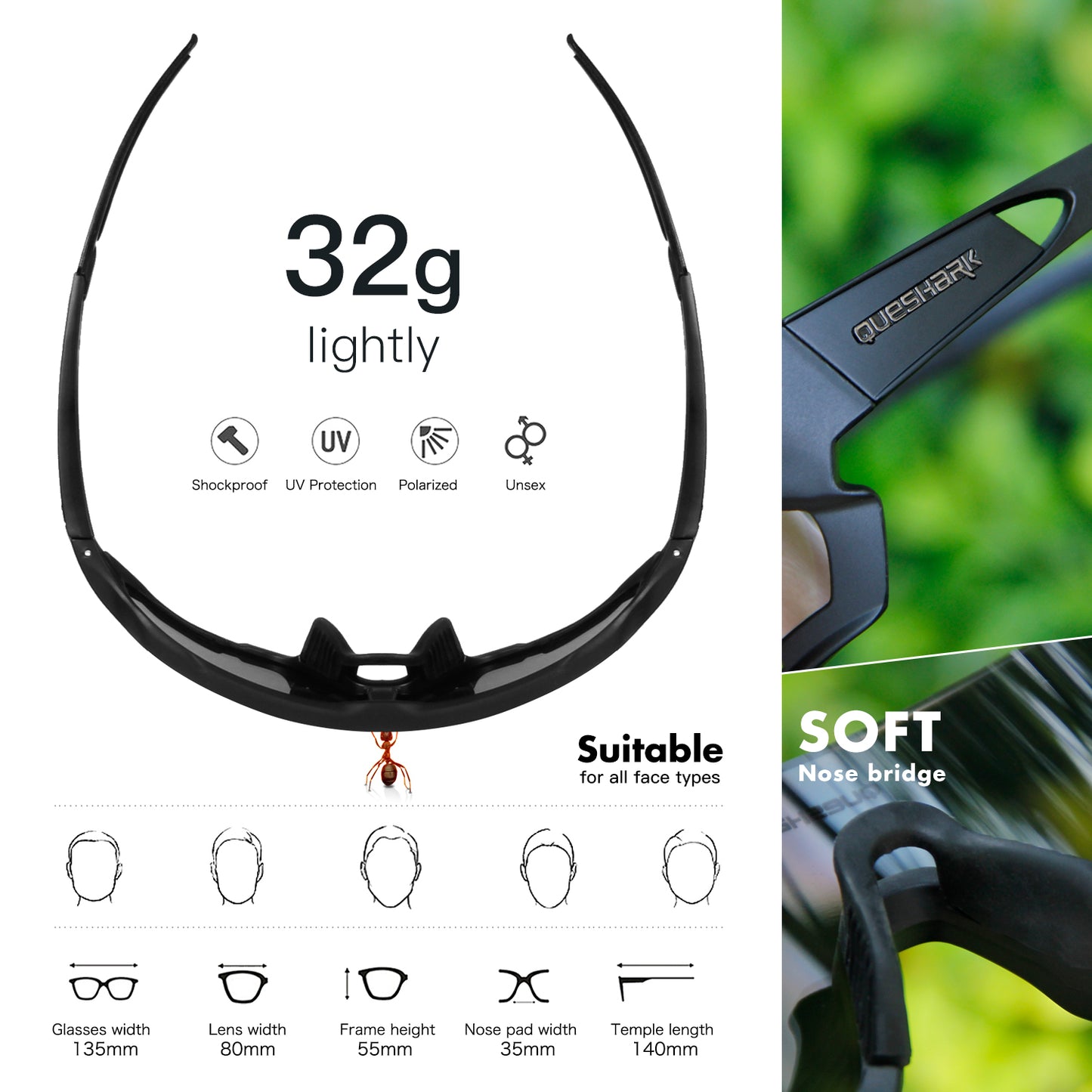 QE44 Red Polarized Cycling Sunglasses UV400 Bike Glasses Sport Eyewear for Men Women 4 Lens