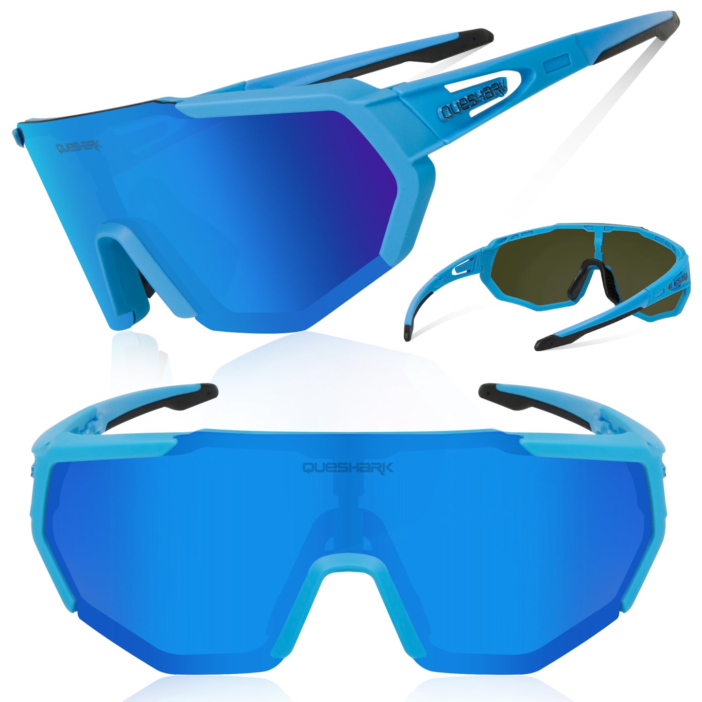 QE42 Blue UV400 Polarized Cycling Eyewear Bike Glasses Bicycle Sunglasses 5 Lens/Set