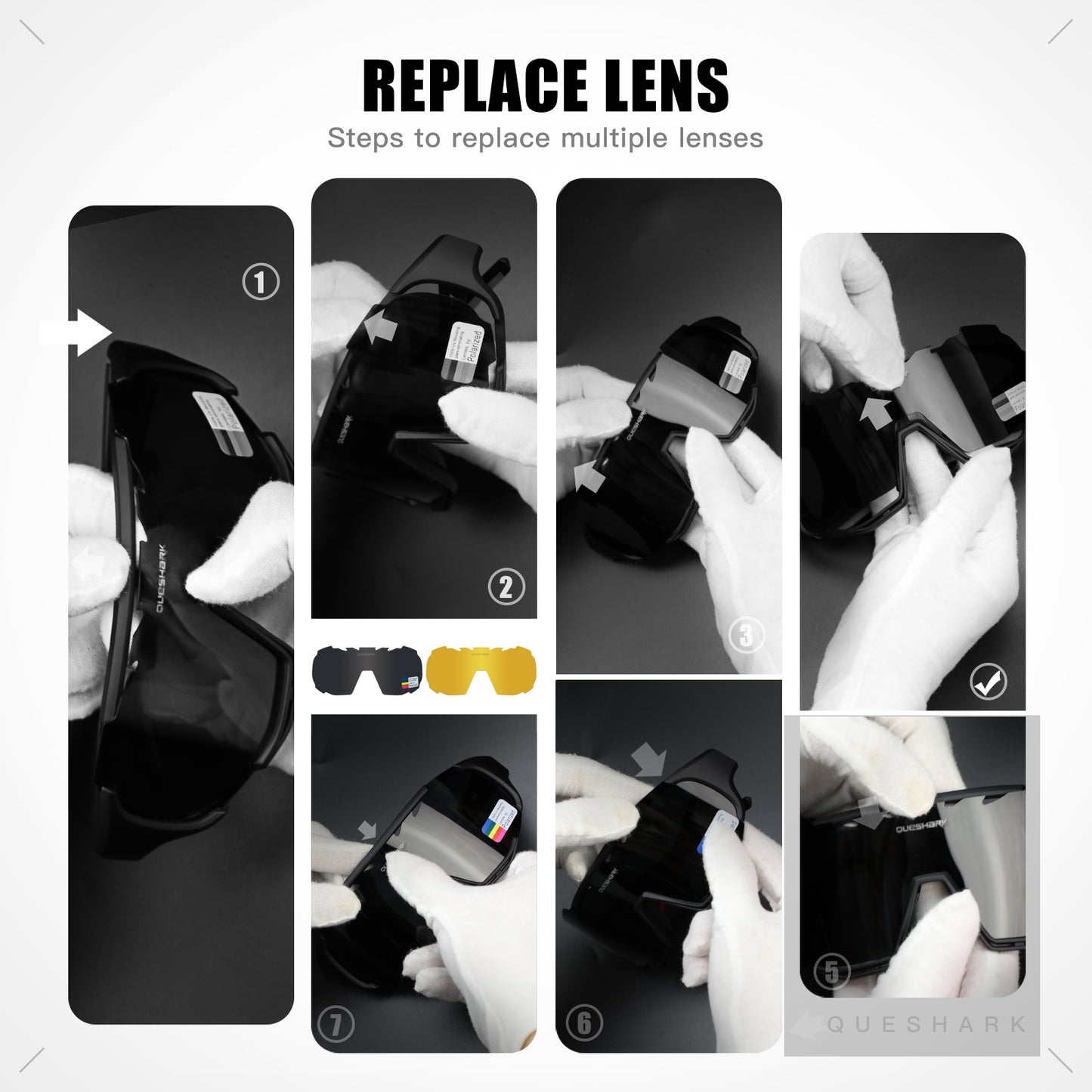 <transcy>Óculos de sol polarizados pretos azul QE55 Óculos de ciclismo masculino e feminino Óculos de direção grandes com 5 lentes</transcy>