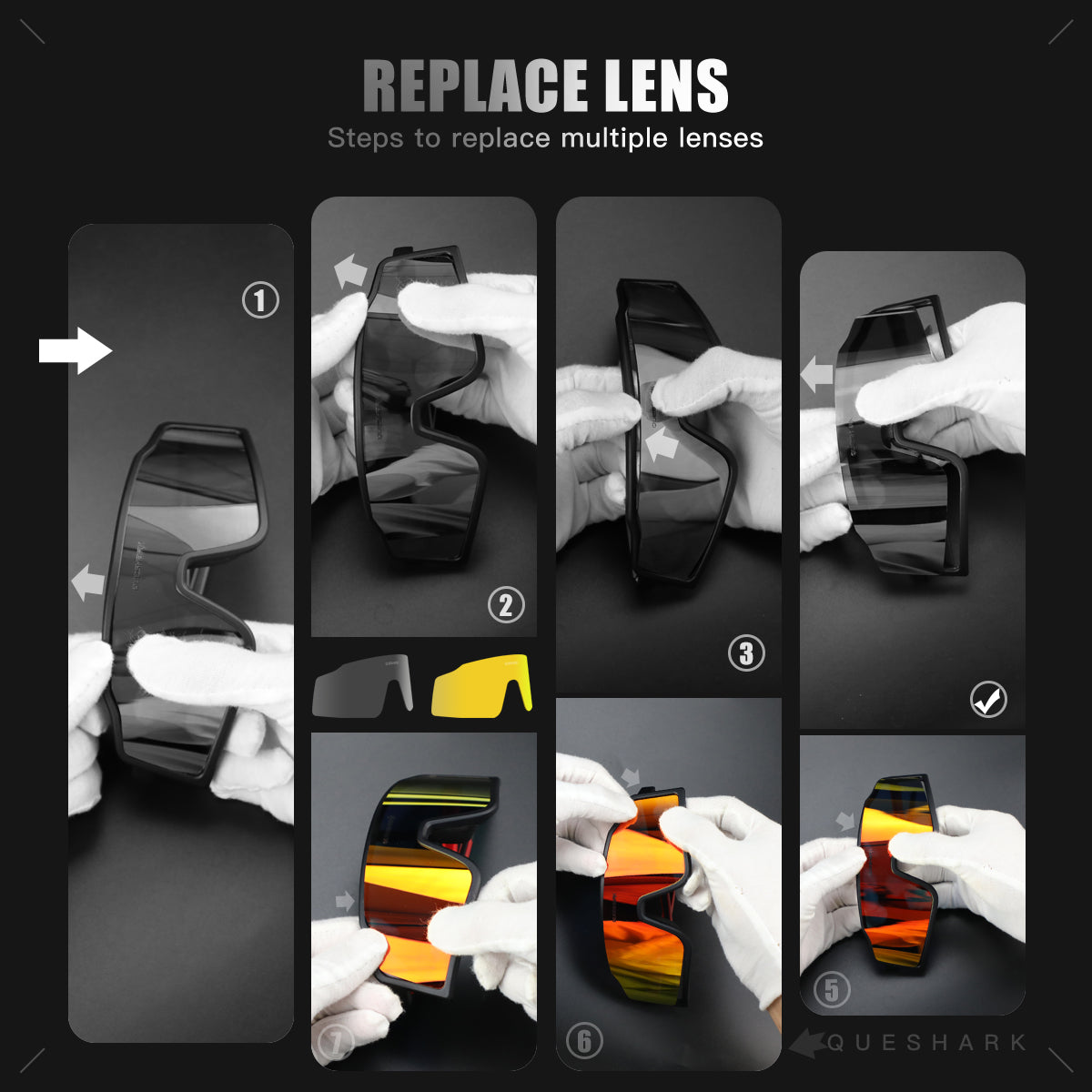 <transcy>QE54 Óculos esportivos verdes óculos polarizados de bicicleta Óculos de ciclismo 3 lentes / conjunto</transcy>
