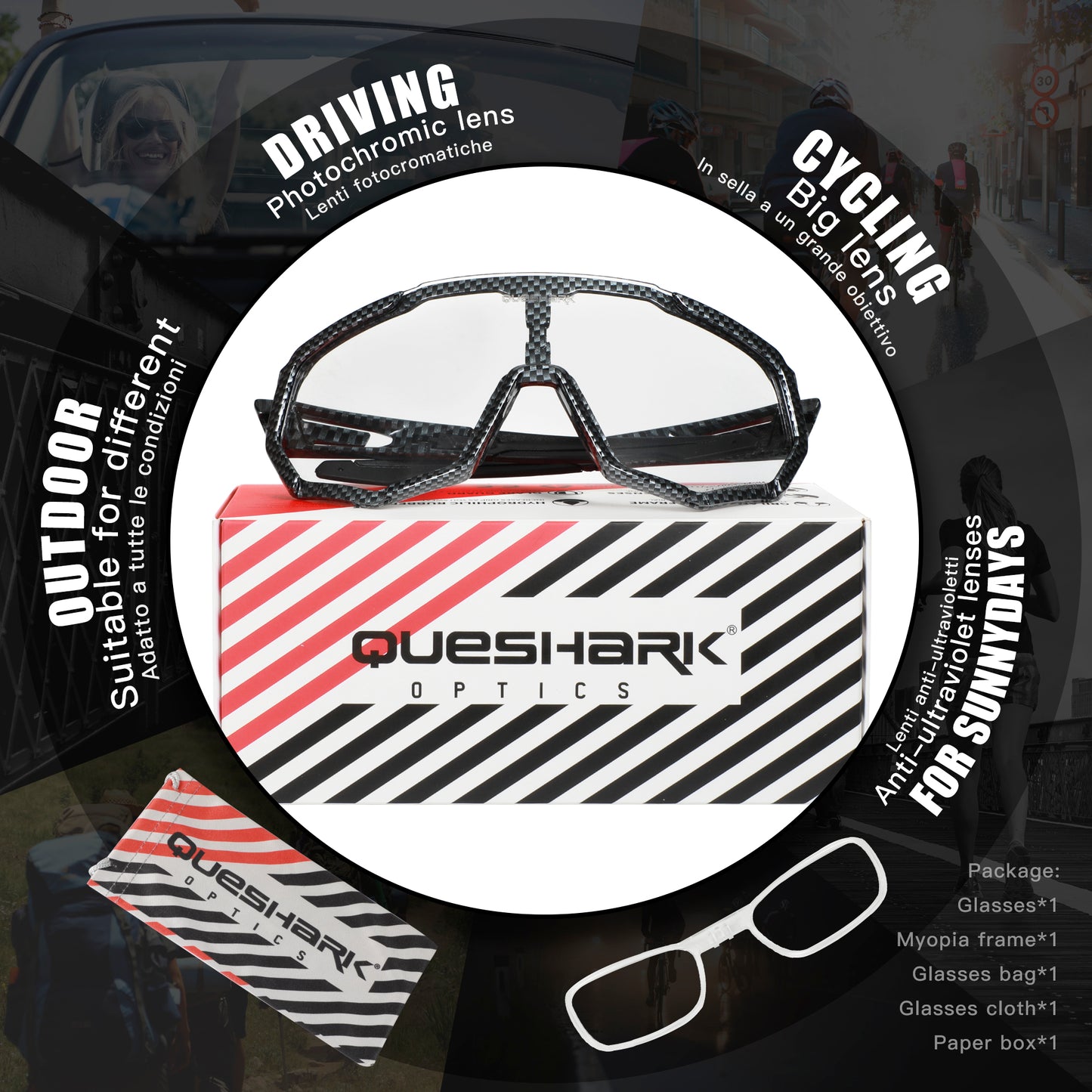 QE48 BS Queshark Photochromic Sunglasses for Men Women Safety Cycling Glasses UV Protection Outdoor Sport MTB TXW