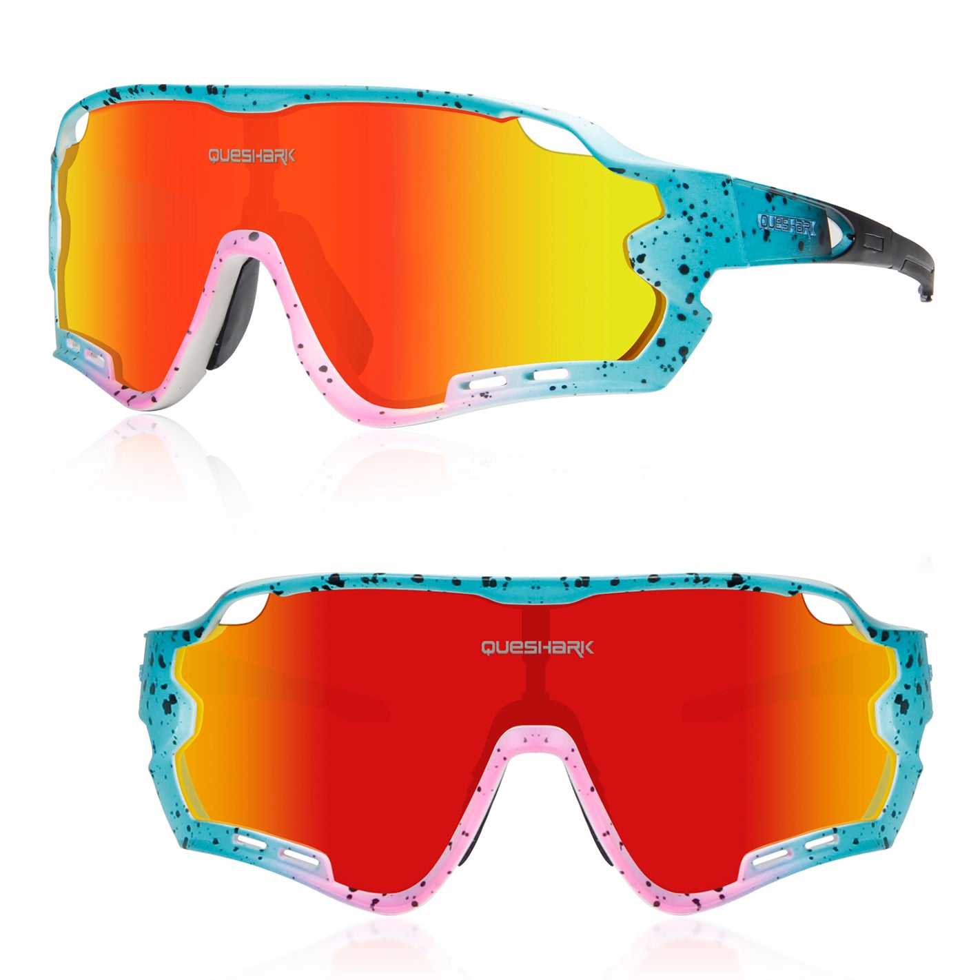 QE44 Blue Pink Polarized Cycling Sunglasses UV400 Bike Glasses Sport Eyewear for Men Women 4 Lens