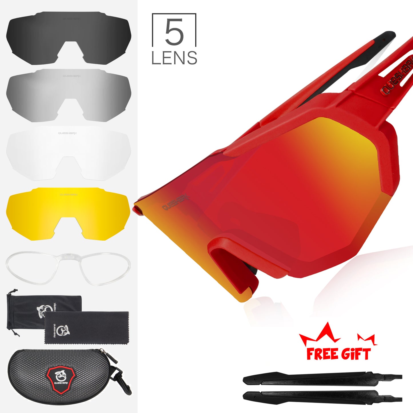 <transcy>QE42 Red UV400 Gafas de ciclismo polarizadas Gafas de bicicleta Gafas de sol de bicicleta 5 lentes / juego</transcy>