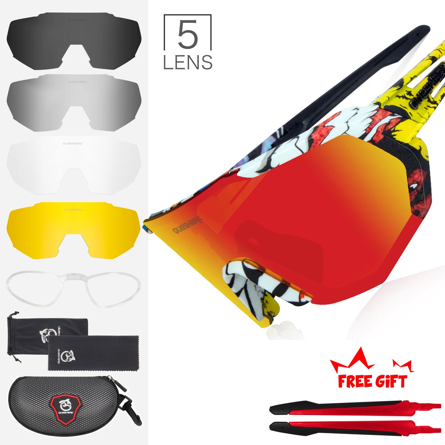 <transcy>QE42 coloré UV400 lunettes de cyclisme polarisées lunettes de vélo lunettes de soleil de vélo 5 lentilles/ensemble</transcy>