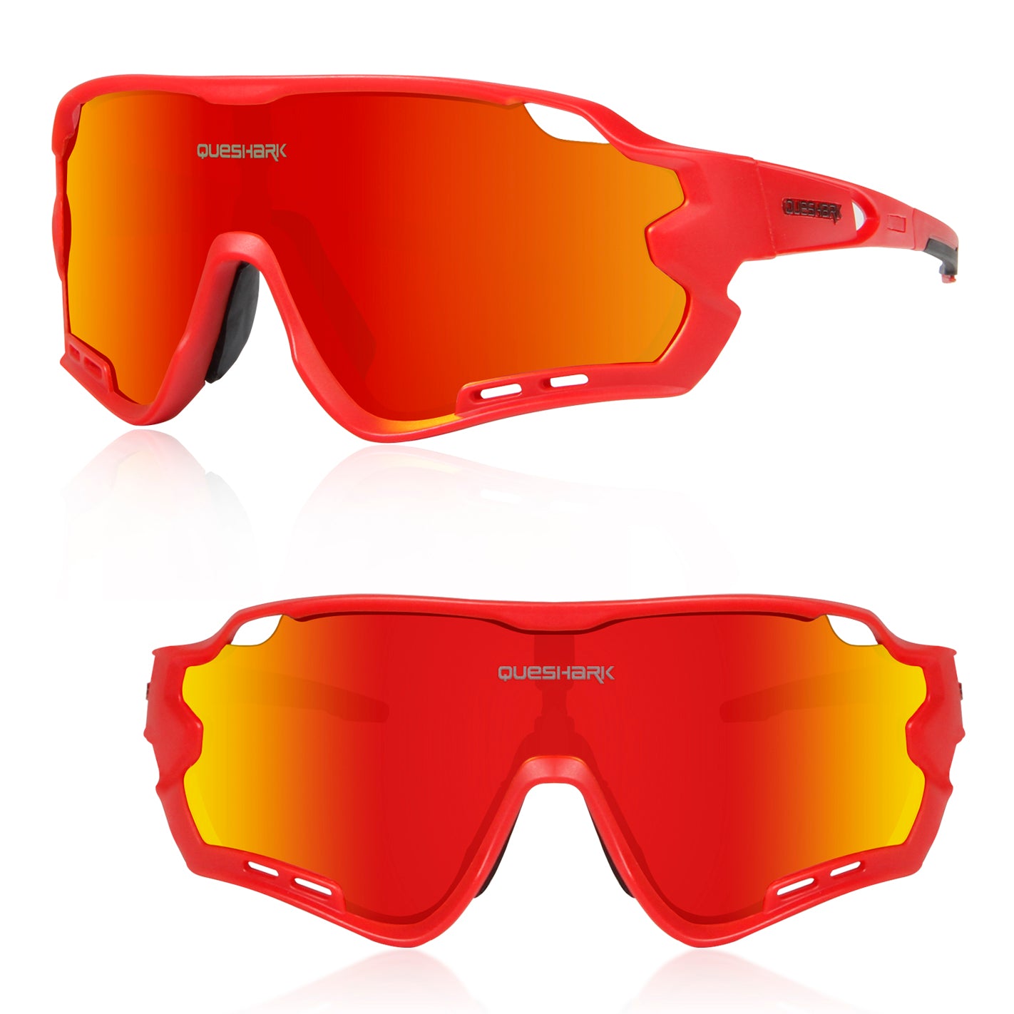 QE44 Red Polarized Cycling Sunglasses UV400 Bike Glasses Sport Eyewear for Men Women 4 Lens