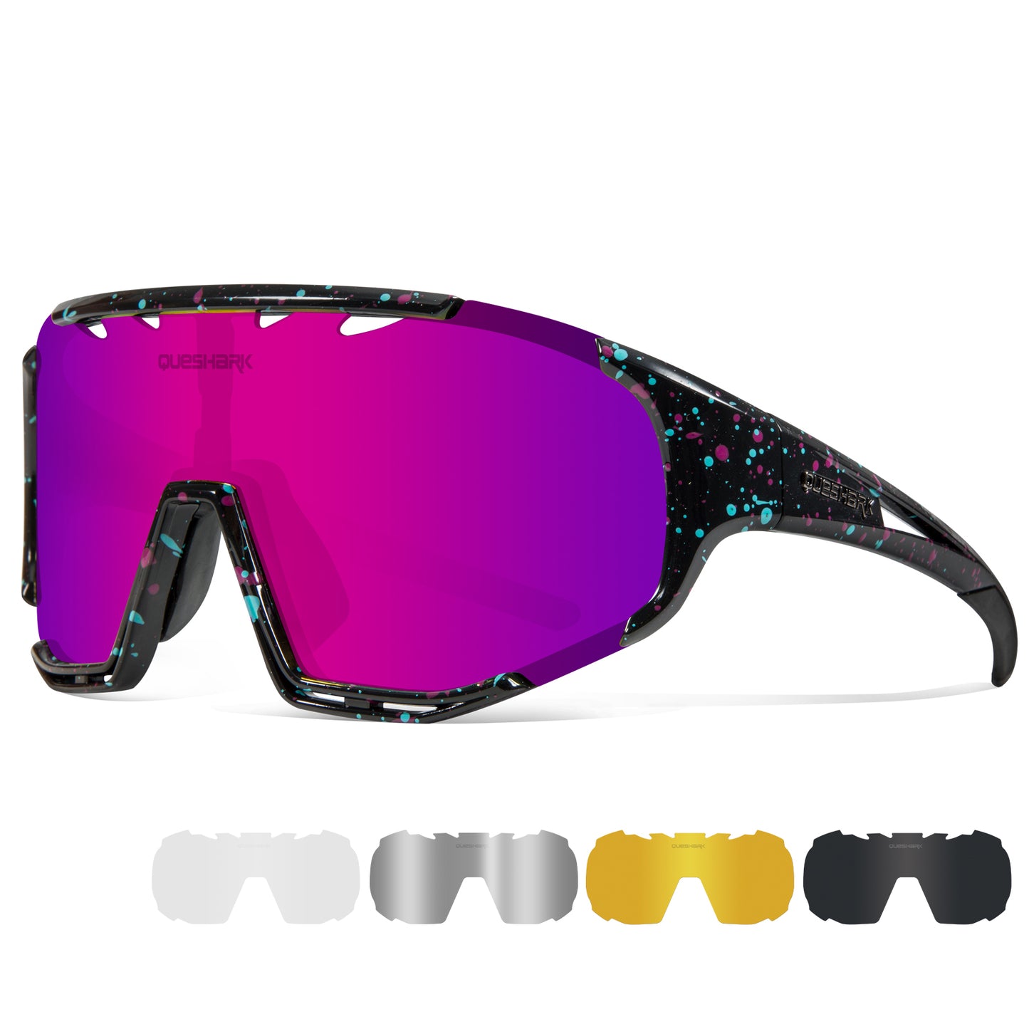 <transcy>QE55 Starry Sky Pink Gafas de sol polarizadas Ciclismo Gafas Hombres Mujeres Gafas de conducción de gran tamaño con 5 lentes</transcy>