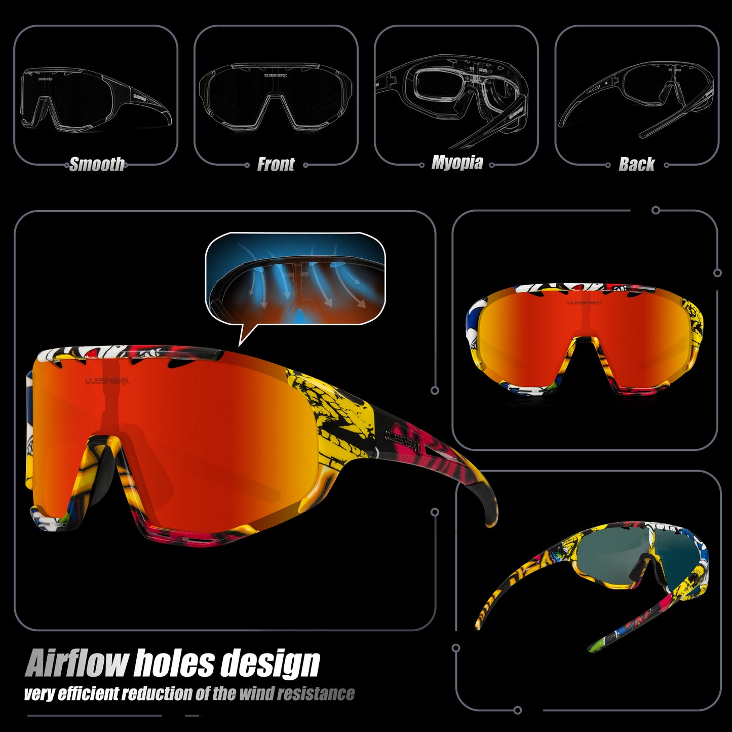 <transcy>QE55 Camouflage Red Polarized Sunglasses Óculos de ciclismo Homens Mulheres Óculos de direção grandes com 5 lentes</transcy>