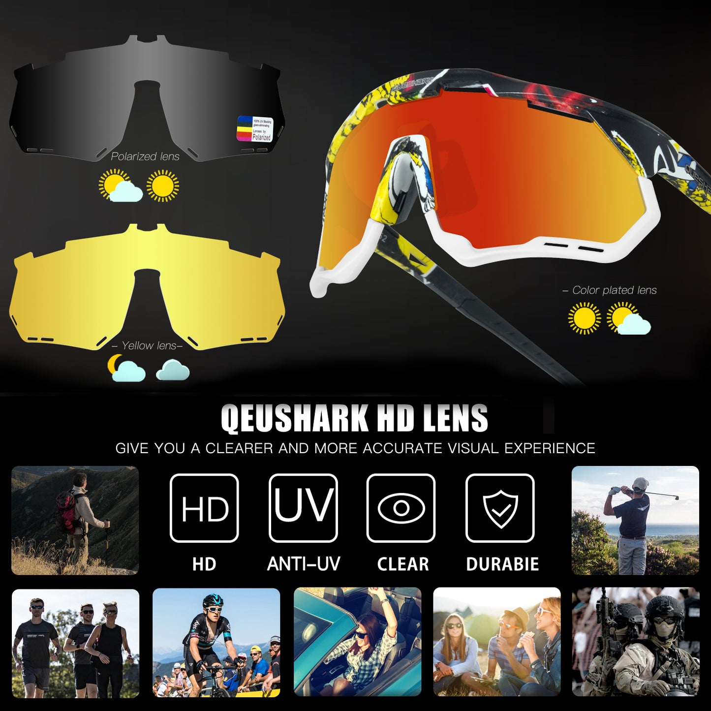 QE52 Camouflage Red Polarized Cycling Glasses Men Women Sport Sunglasses with Replaceable Frame/Lens