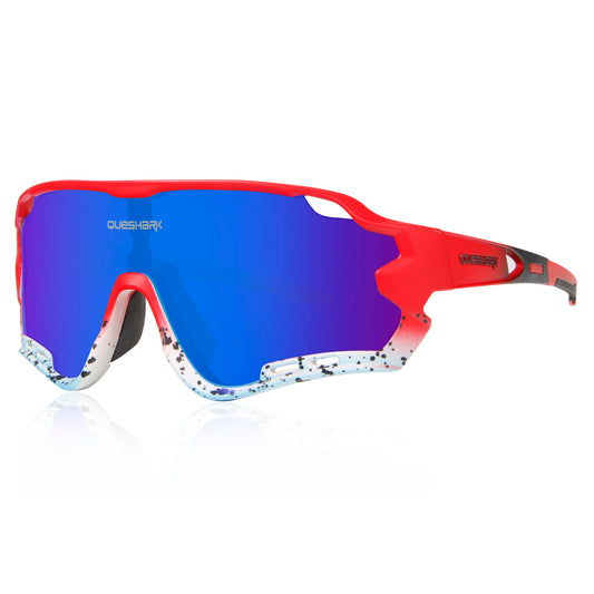 QE44 Red Blue Polarized Cycling Sunglasses UV400 Bike Glasses Sport Eyewear for Men Women 4 Lens