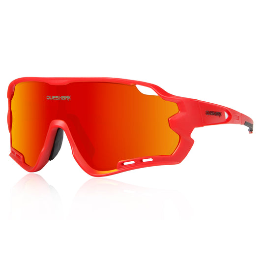 QE44 Red Polarized Cycling Sunglasses UV400 Bike Glasses Sport Eyewear for Men Women 4 Lens
