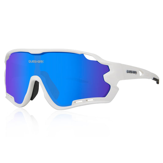 QE44 White Polarized Cycling Sunglasses UV400 Bike Glasses Sport Eyewear for Men Women 4 Lens
