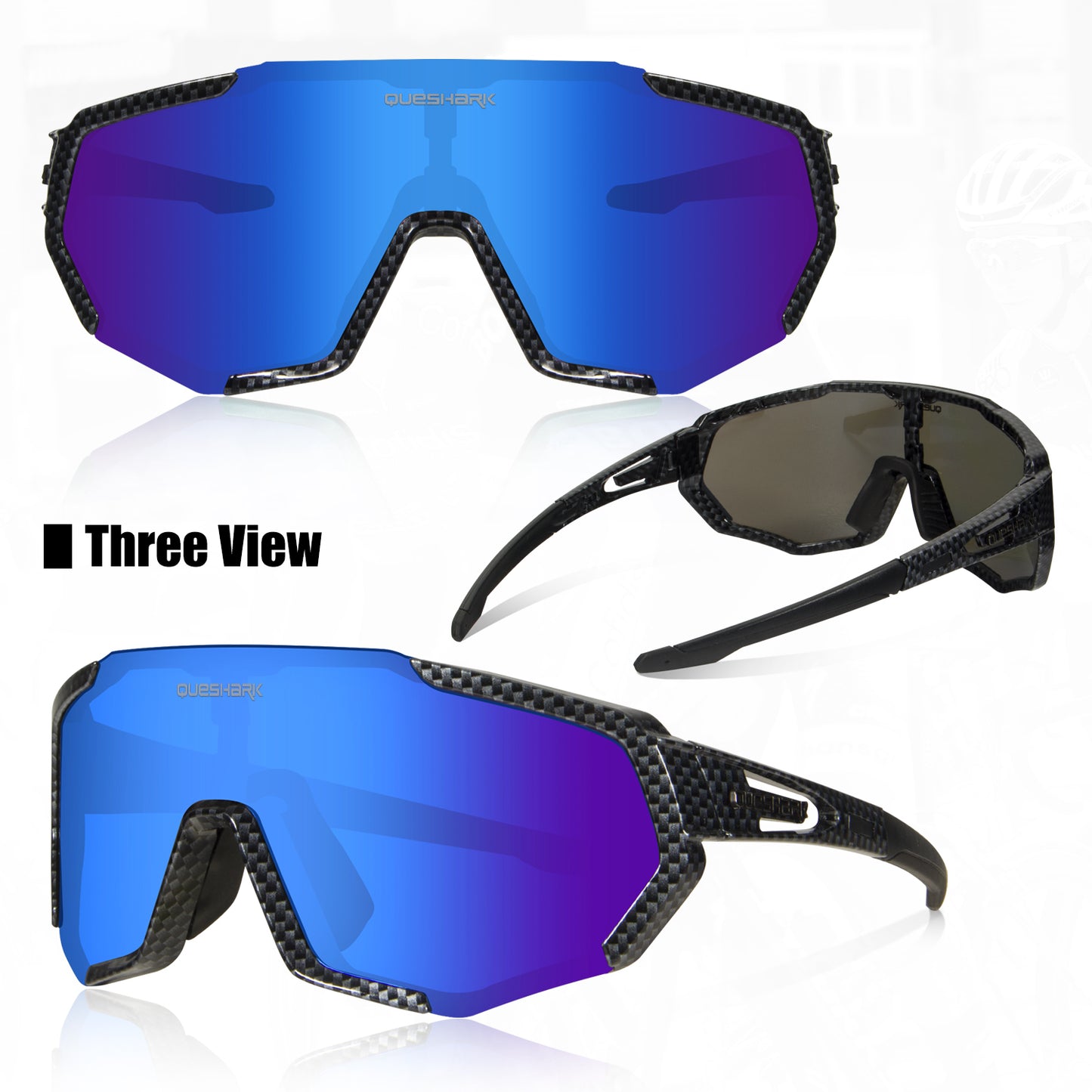 QE48 Carbon Fiber Black Polarized Glasses Bike Sunglasses Bicycle Goggles Cycling Eyewear UV400 5 Lens/Set