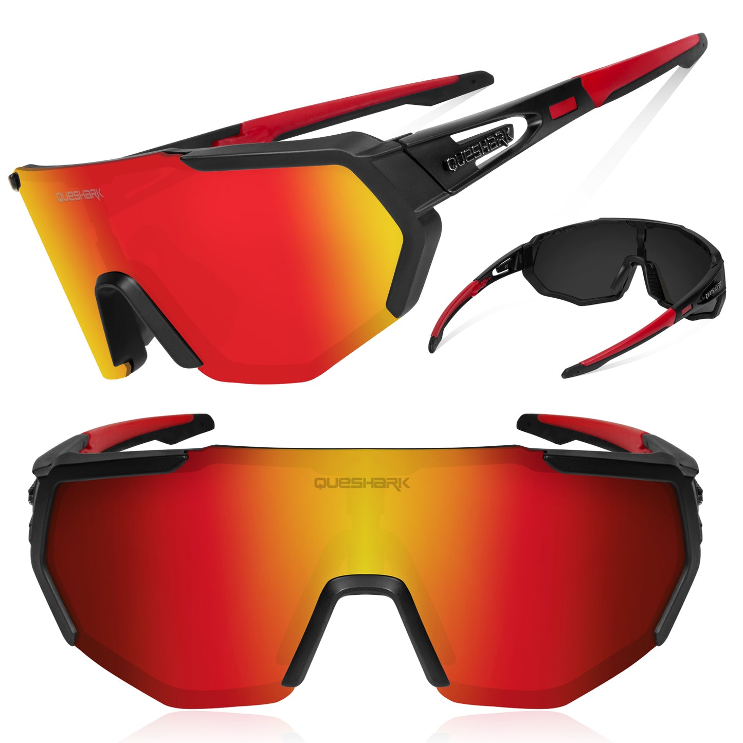 QE42 Black Red UV400 Polarized Cycling Eyewear Bike Glasses Bicycle Sunglasses 5 Lens/Set
