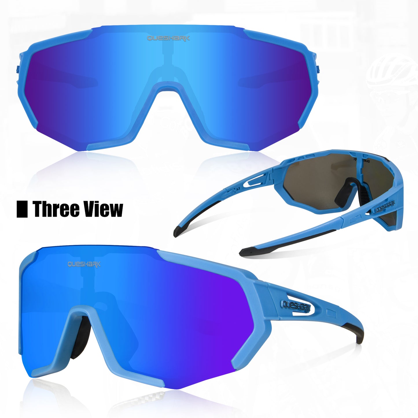 QE48 Blue Polarized Glasses Bike Sunglasses Bicycle Goggles Cycling Eyewear UV400 5 Lens/Set
