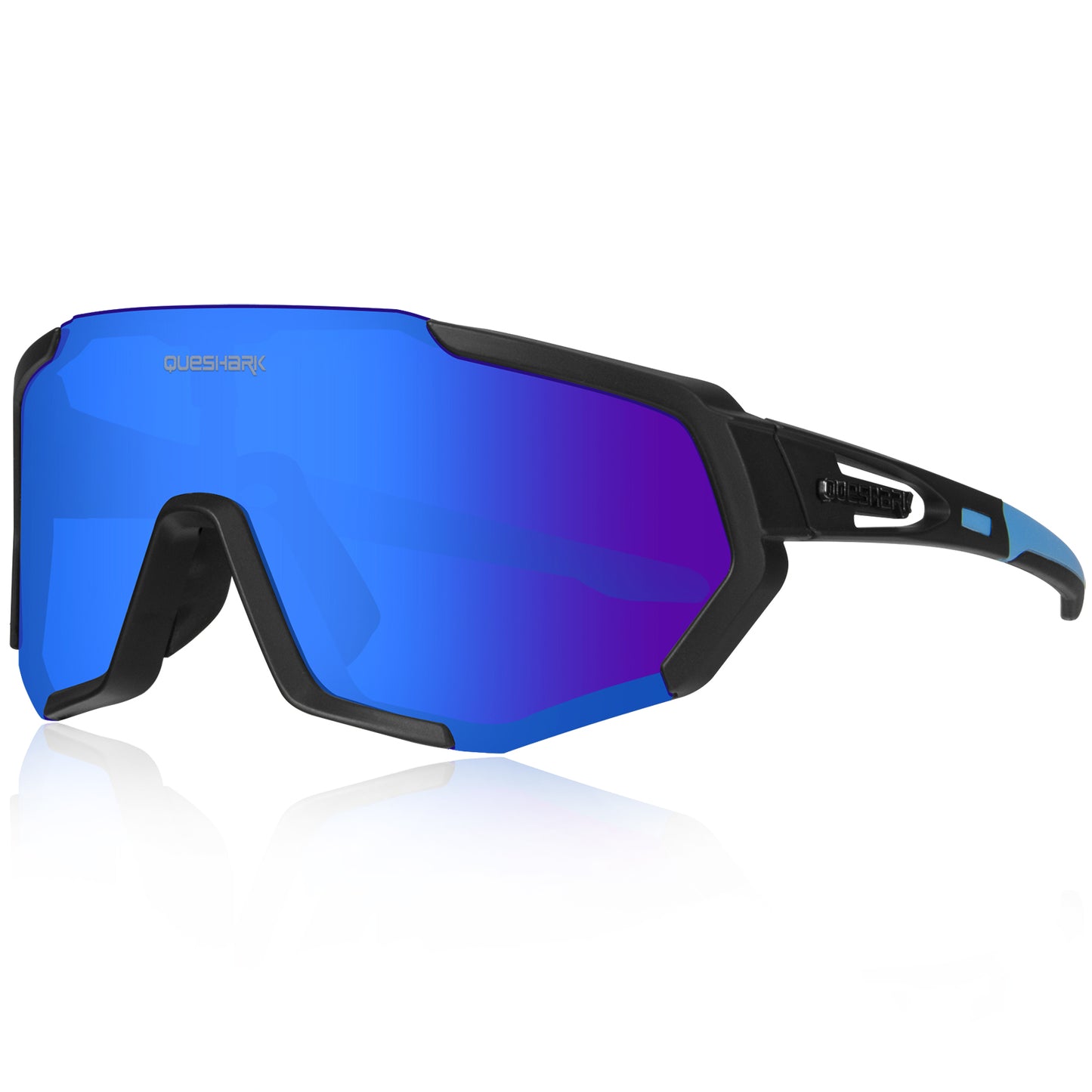 <transcy>QE48 Gafas de sol de bicicleta polarizadas negras y azules Gafas de bicicleta Gafas de ciclismo UV400 5 lentes / juego</transcy>