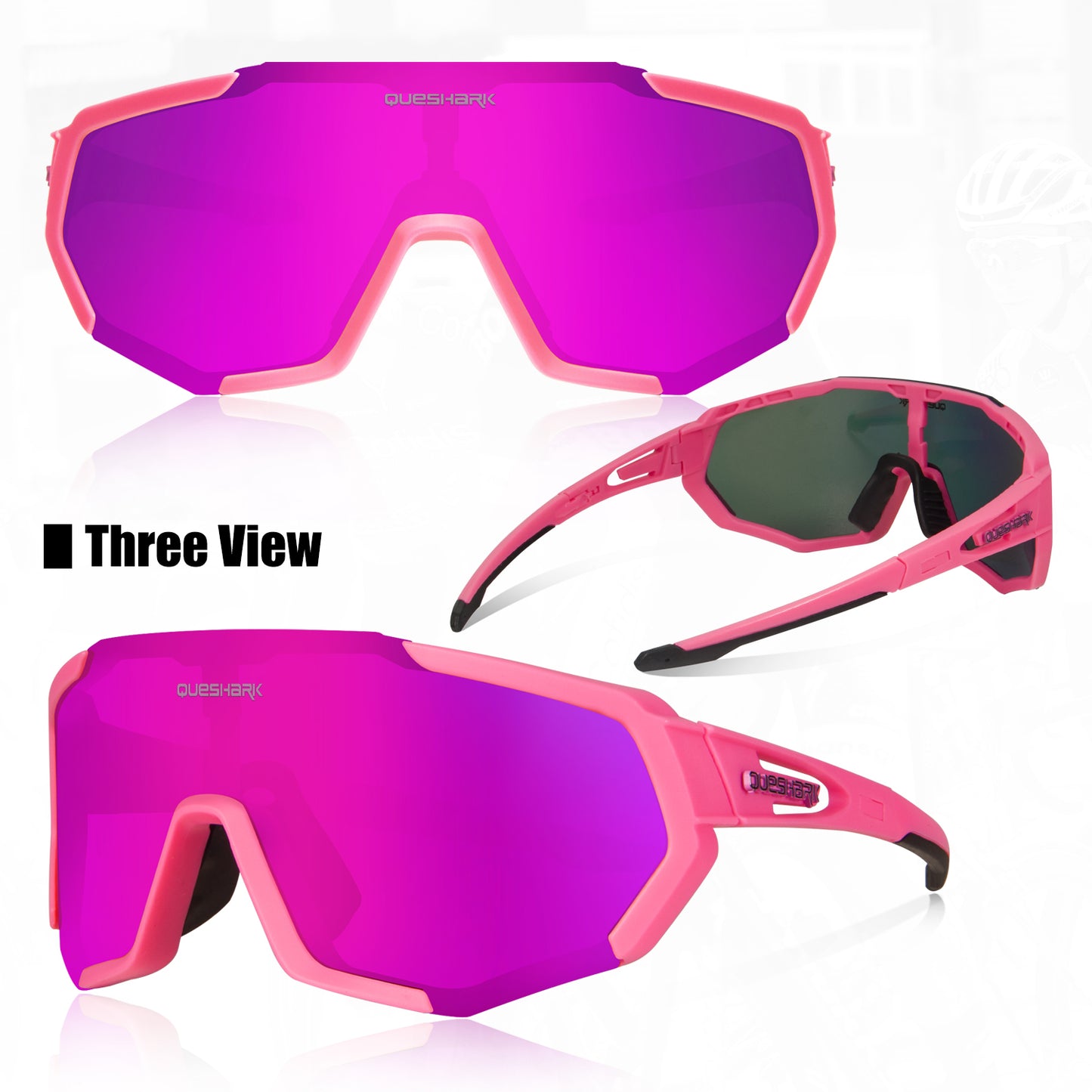 QE48 Pink Polarized Glasses Bike Sunglasses Bicycle Goggles Cycling Eyewear UV400 5 Lens/Set