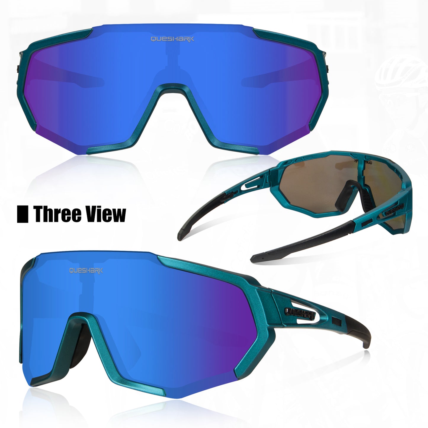 QE48 Matte Blue Polarized Glasses Bike Sunglasses Bicycle Goggles Cycling Eyewear UV400 5 Lens/Set