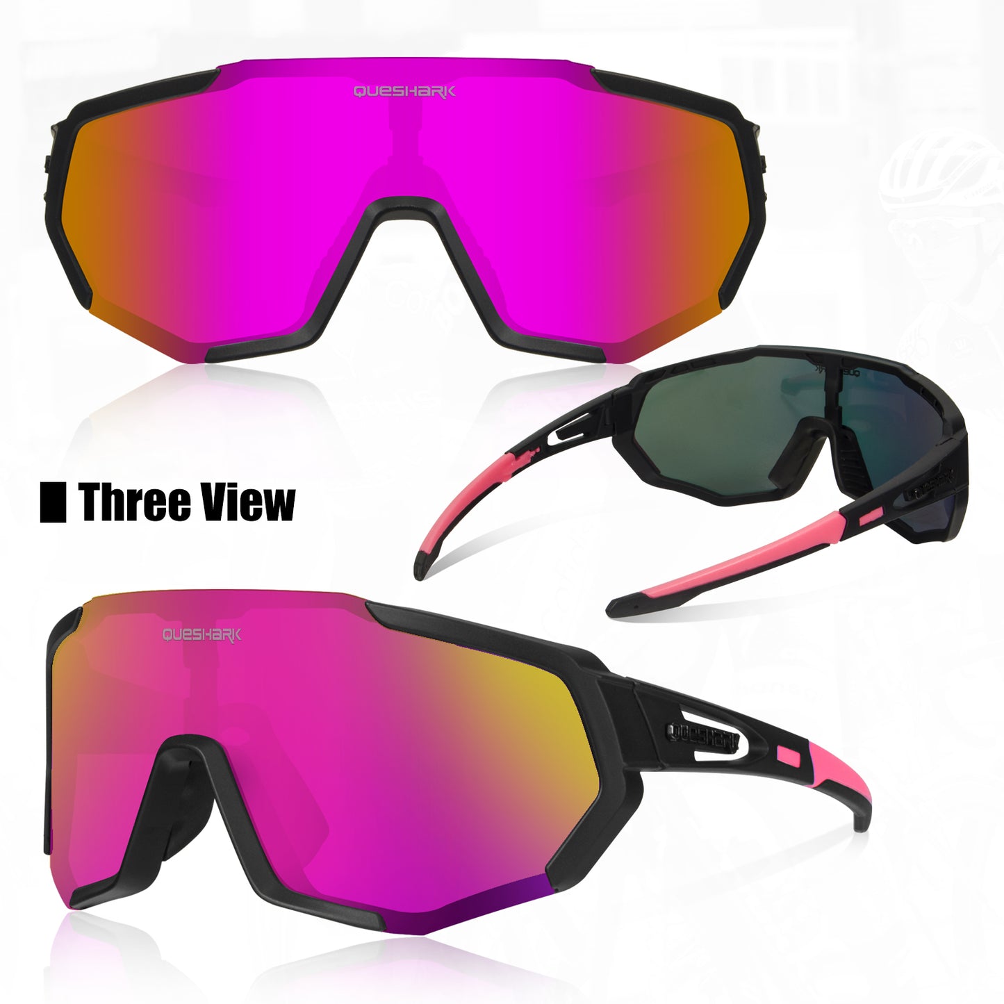 <transcy>QE48 Preto Rosa Óculos Polarizados Óculos de Sol para Bicicleta Óculos de Bicicleta Óculos de Ciclismo UV400 5 Lentes / Conjunto</transcy>