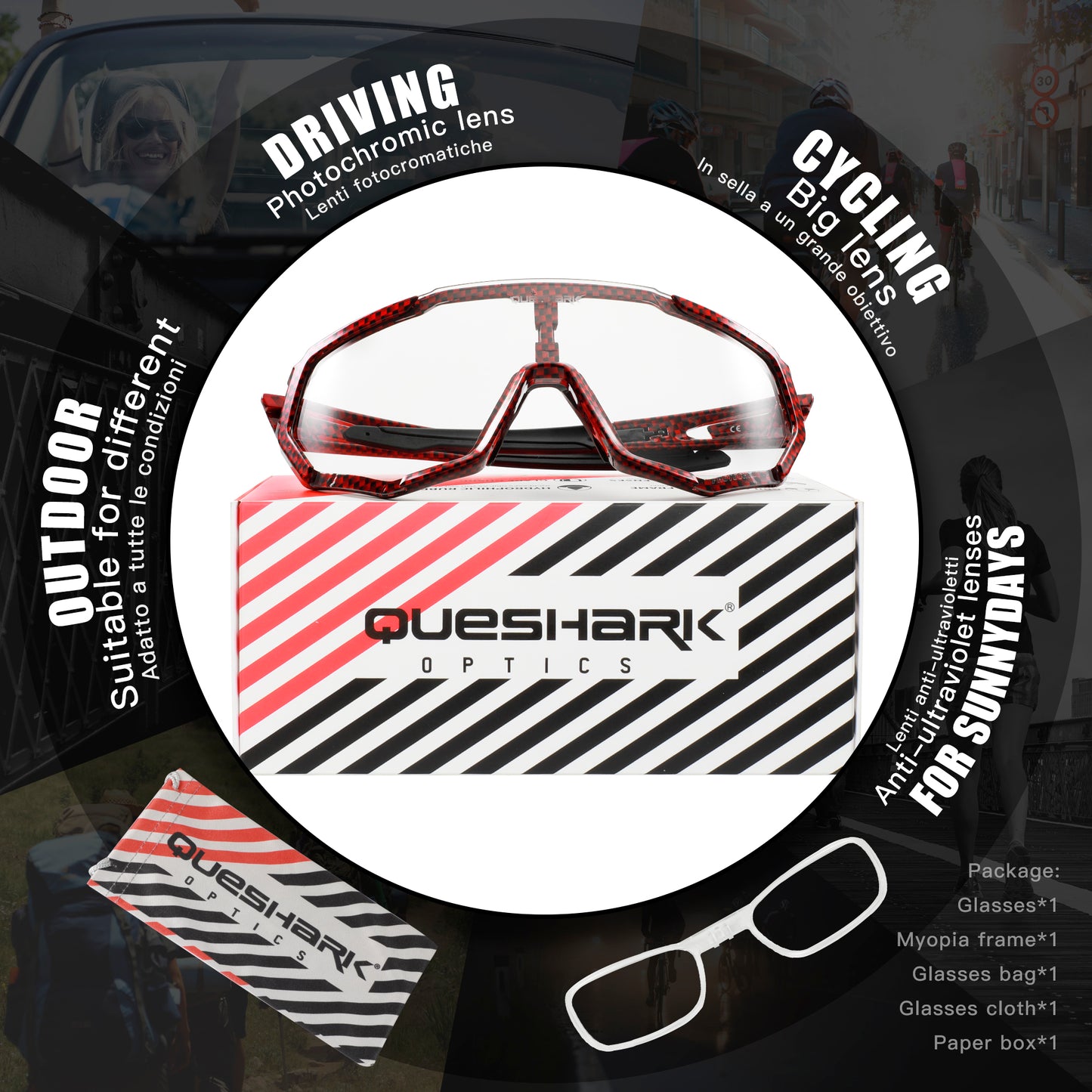 QE48 BS Queshark Photochrome Sonnenbrille für Männer Frauen Sicherheit Fahrradbrille UV-Schutz Outdoor Sport MTB -TXWR