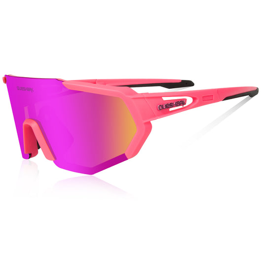 QE42 Pink UV400 Polarized Cycling Eyewear Bike Glasses Bicycle Sunglasses 5 Lens/Set