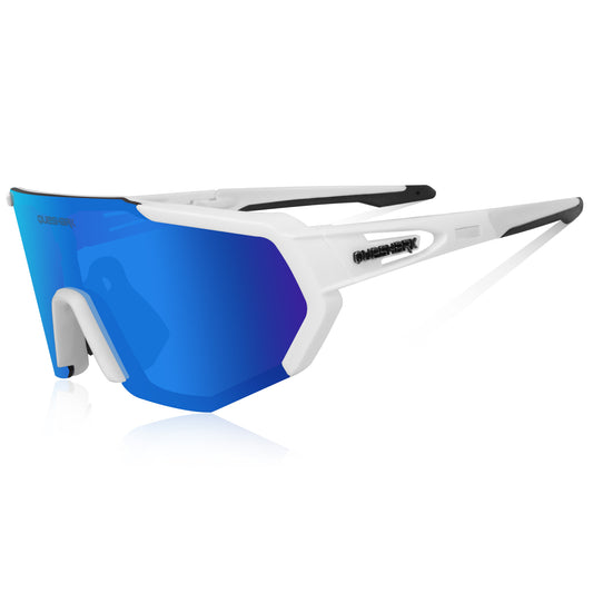 QE42 White UV400 Polarized Cycling Eyewear Bike Glasses Bicycle Sunglasses 5 Lens/Set