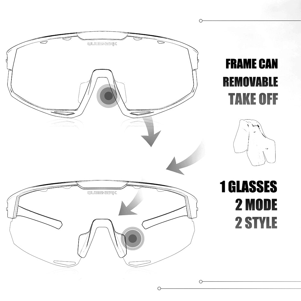 Óculos de sol polarizados pretos QE56 Óculos de ciclismo masculino e feminino Óculos de direção grandes com 5 lentes