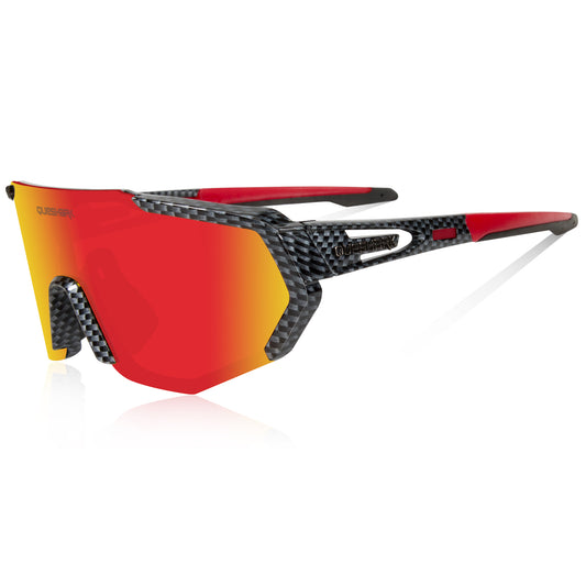 QE42 Carbon Fiber Black UV400 Polarized Cycling Eyewear Bike Glasses Bicycle Sunglasses 5 Lens/Set