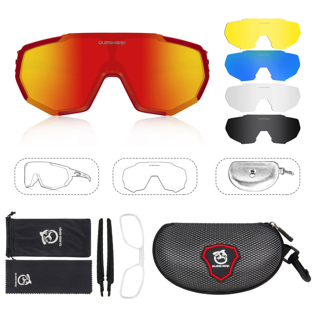 <transcy>QE48 Óculos polarizados vermelhos para bicicleta Óculos de sol para bicicleta Óculos de ciclismo UV400 5 lentes / conjunto</transcy>