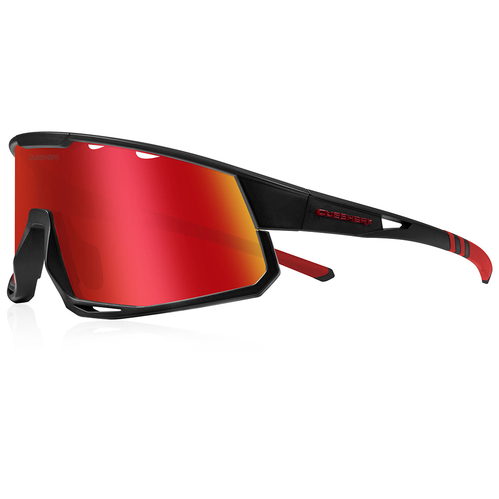 QE56 Schwarz Rot Polarisierte Sonnenbrille Fahrradbrillen Herren Damen Übergroße Autofahrerbrille mit 5 Gläsern