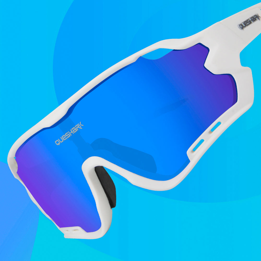 QE44 White Polarized Cycling Sunglasses UV400 Bike Glasses Sport Eyewear for Men Women 4 Lens