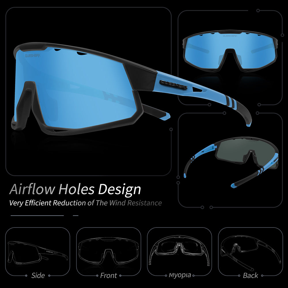QE56 Gafas de sol polarizadas azules Gafas de ciclismo Hombres Mujeres Gafas de conducción de gran tamaño con 5 lentes