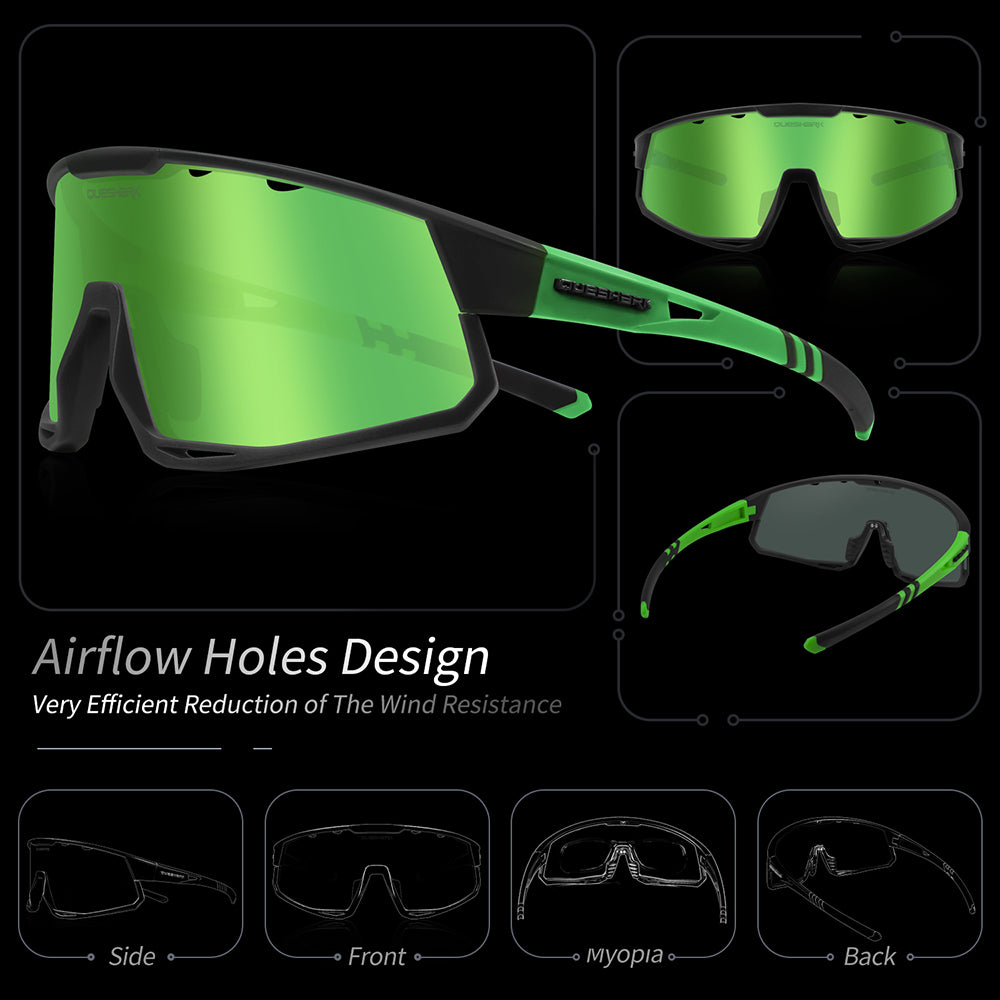Óculos de sol polarizados verdes QE56 Óculos de ciclismo masculino e feminino Óculos de direção grandes com 5 lentes