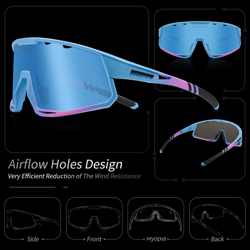 QE56 Blau Rosa Polarisierte Sonnenbrille Fahrradbrillen Herren Damen Übergroße Autofahrerbrille mit 5 Gläsern