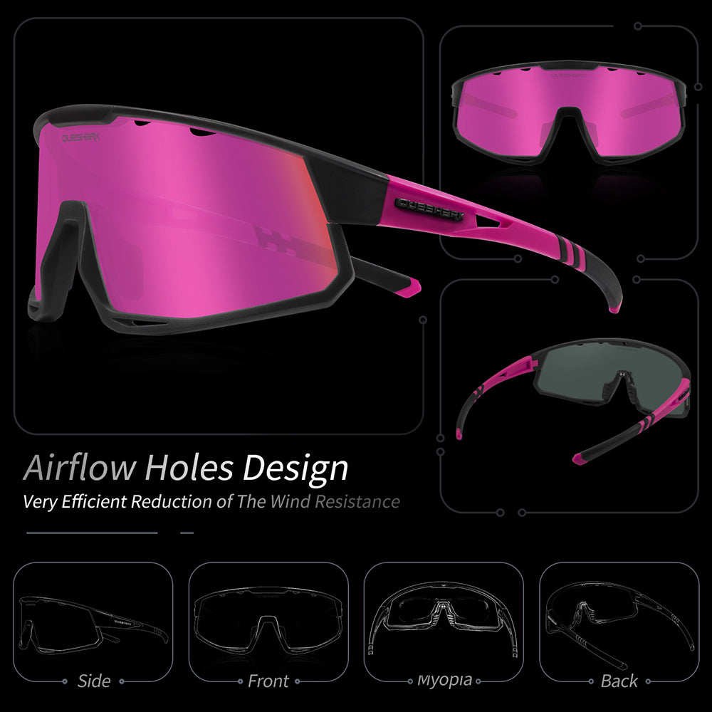 QE56 Gafas de sol polarizadas rosadas Gafas de ciclismo Hombres Mujeres Gafas de conducción de gran tamaño con 5 lentes