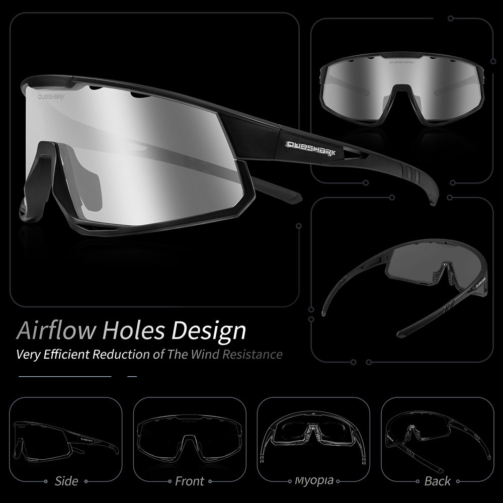 QE56 Schwarz Polarisierte Sonnenbrille Fahrradbrillen Herren Damen Übergroße Autofahrerbrille mit 5 Gläsern