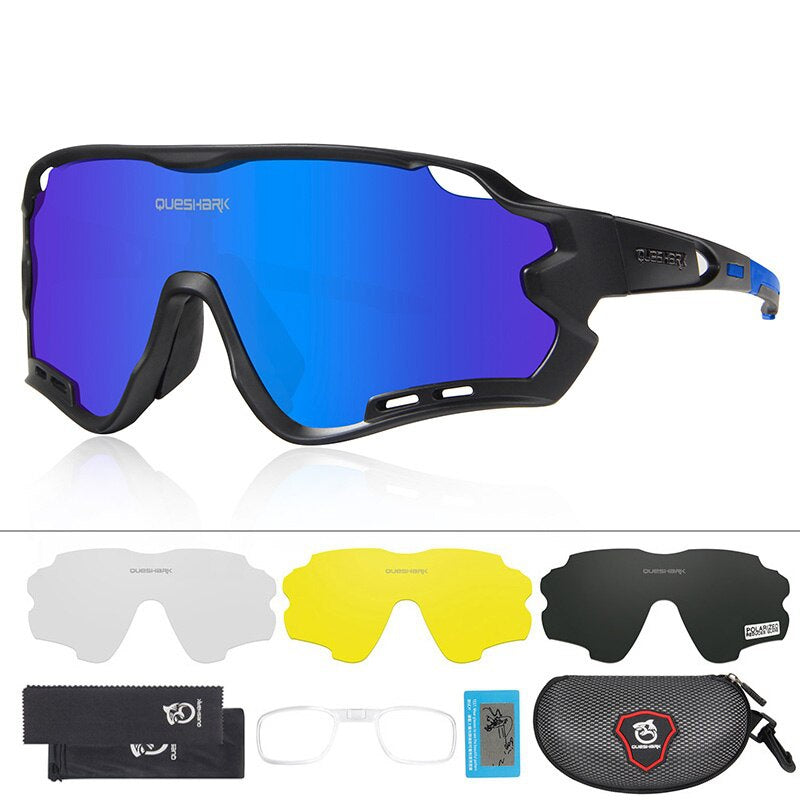 <transcy>QE44 Gafas de sol de ciclismo polarizadas negras y azules UV400 Gafas de bicicleta Gafas deportivas para hombres Mujeres 4 lentes</transcy>