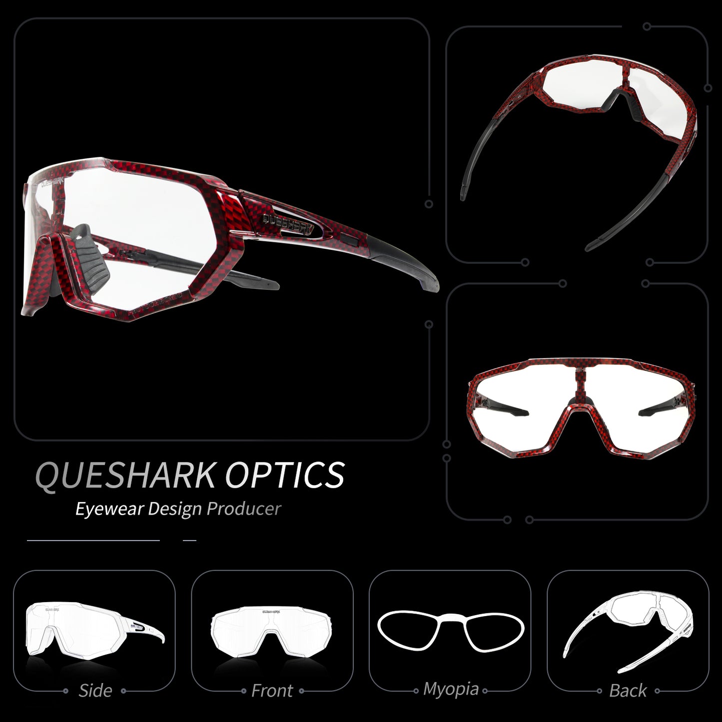 Óculos de sol fotocromáticos QE48 BS Queshark para homens mulheres óculos de segurança para ciclismo proteção UV esporte ao ar livre MTB -TXWR