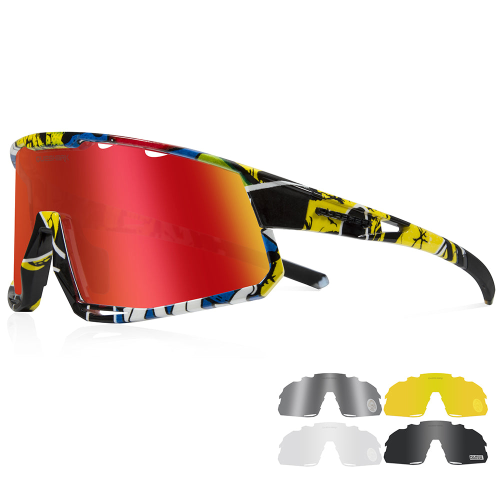 Óculos de sol polarizados QE56 YLR Óculos de ciclismo masculino e feminino Óculos de direção grandes com 5 lentes
