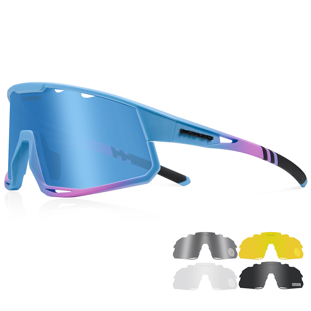 QE56 Blue Pink Polarized Sunglasses Cycling Eyewear Men Women Oversized Driving Glasses with 5 Lens
