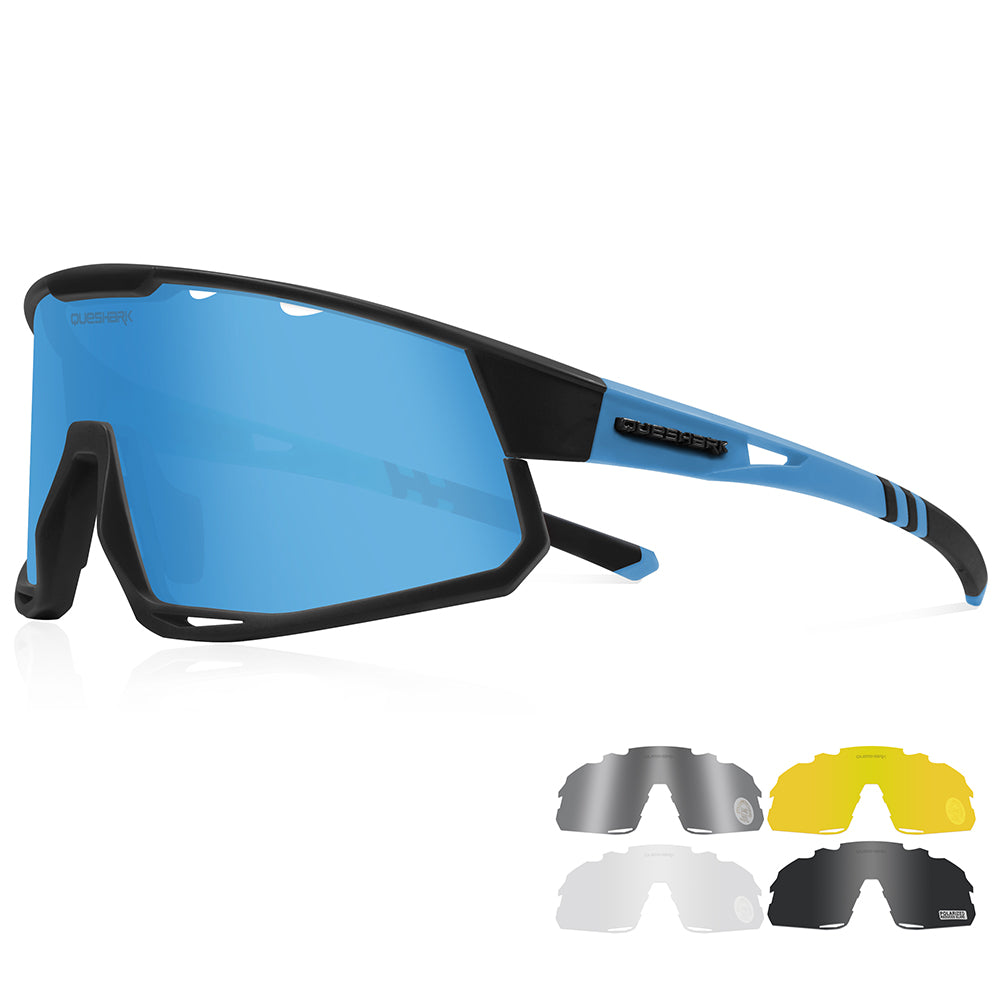Óculos de sol polarizados azuis QE56 Óculos de ciclismo masculino e feminino Óculos de direção grandes com 5 lentes