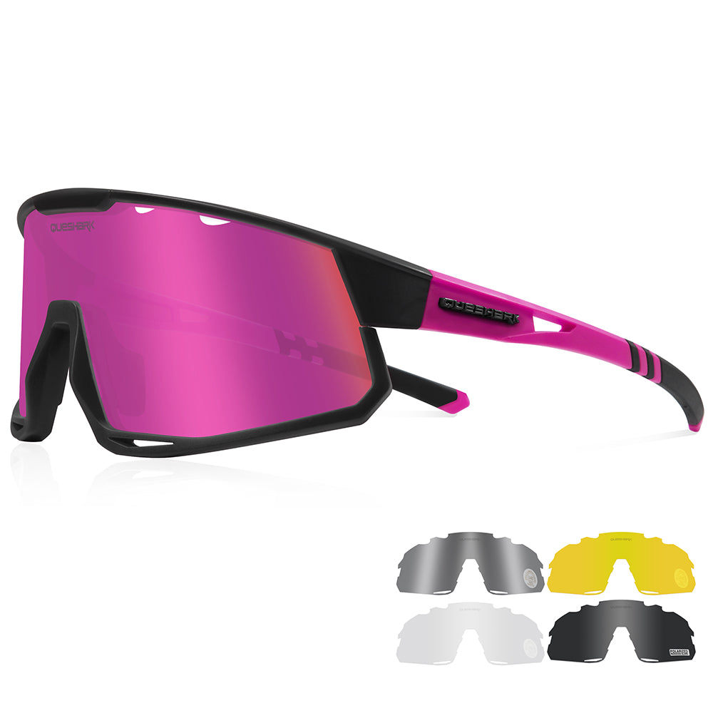 QE56 Rosa Polarisierte Sonnenbrille Fahrradbrillen Herren Damen Übergroße Autofahrerbrille mit 5 Gläsern