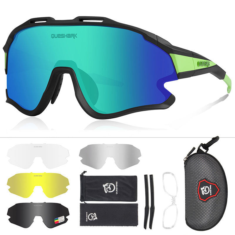 <transcy>QE51 Negro Verde UV400 Gafas de ciclismo Gafas de sol de bicicleta 1 Lente polarizada 3 HD</transcy>