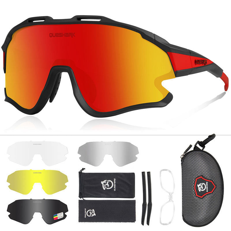 QE51 Black Red UV400 Cycling Glasses Bike Sunglasses 1 Polarized 3 HD Lens