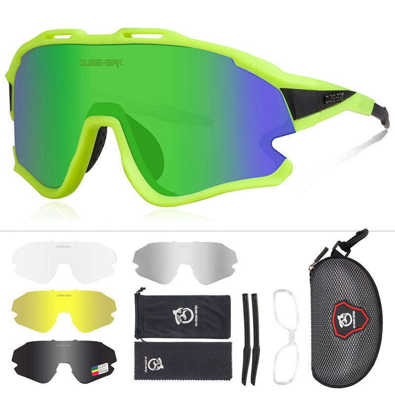 QE51 Green UV400 Cycling Glasses Bike Sunglasses 1 Polarized 3 HD Lens