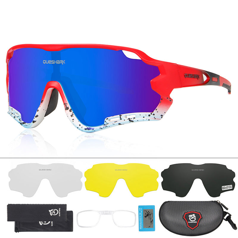 <transcy>Óculos de sol polarizados de ciclismo QE44 vermelho azul UV400 óculos de bicicleta óculos esportivos para homens mulheres 4 lentes</transcy>