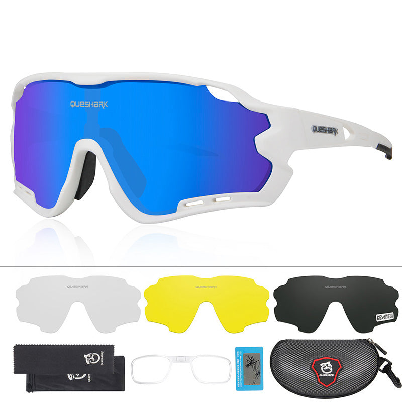 <transcy>QE44 lunettes de soleil de cyclisme polarisées blanches UV400 lunettes de vélo lunettes de sport pour hommes femmes 4 lentilles</transcy>