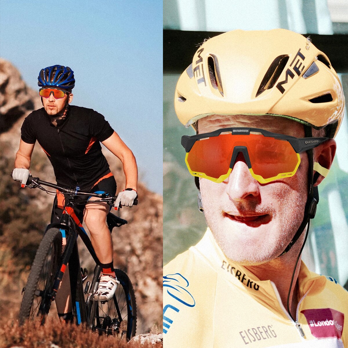 <transcy>QE52 ​​Gafas de ciclismo polarizadas negras amarillas Hombres Mujeres Gafas de sol deportivas con montura / lente reemplazables</transcy>