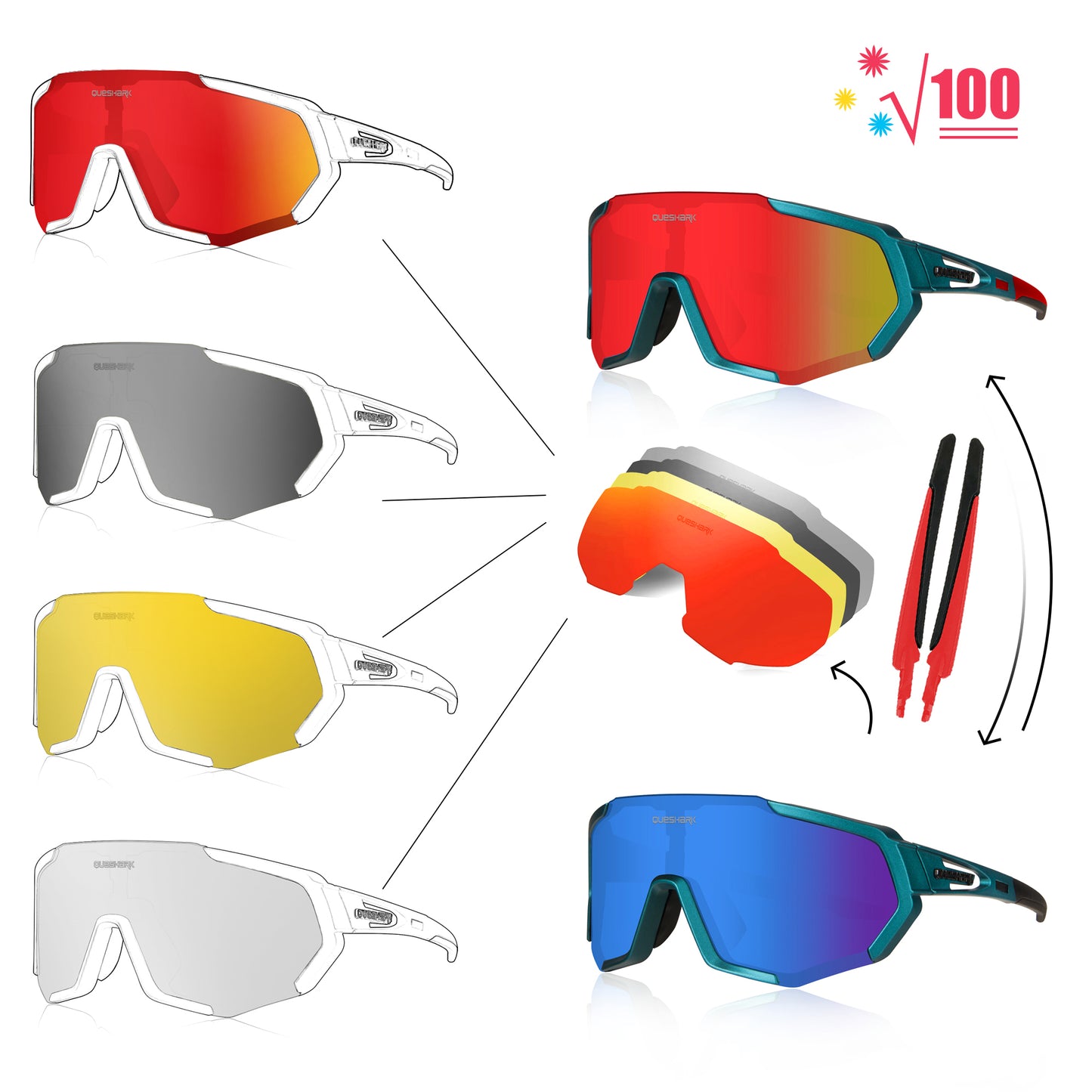 <transcy>QE48 lunettes polarisées bleu mat lunettes de soleil de vélo lunettes de vélo lunettes de cyclisme UV400 5 lentille/ensemble</transcy>