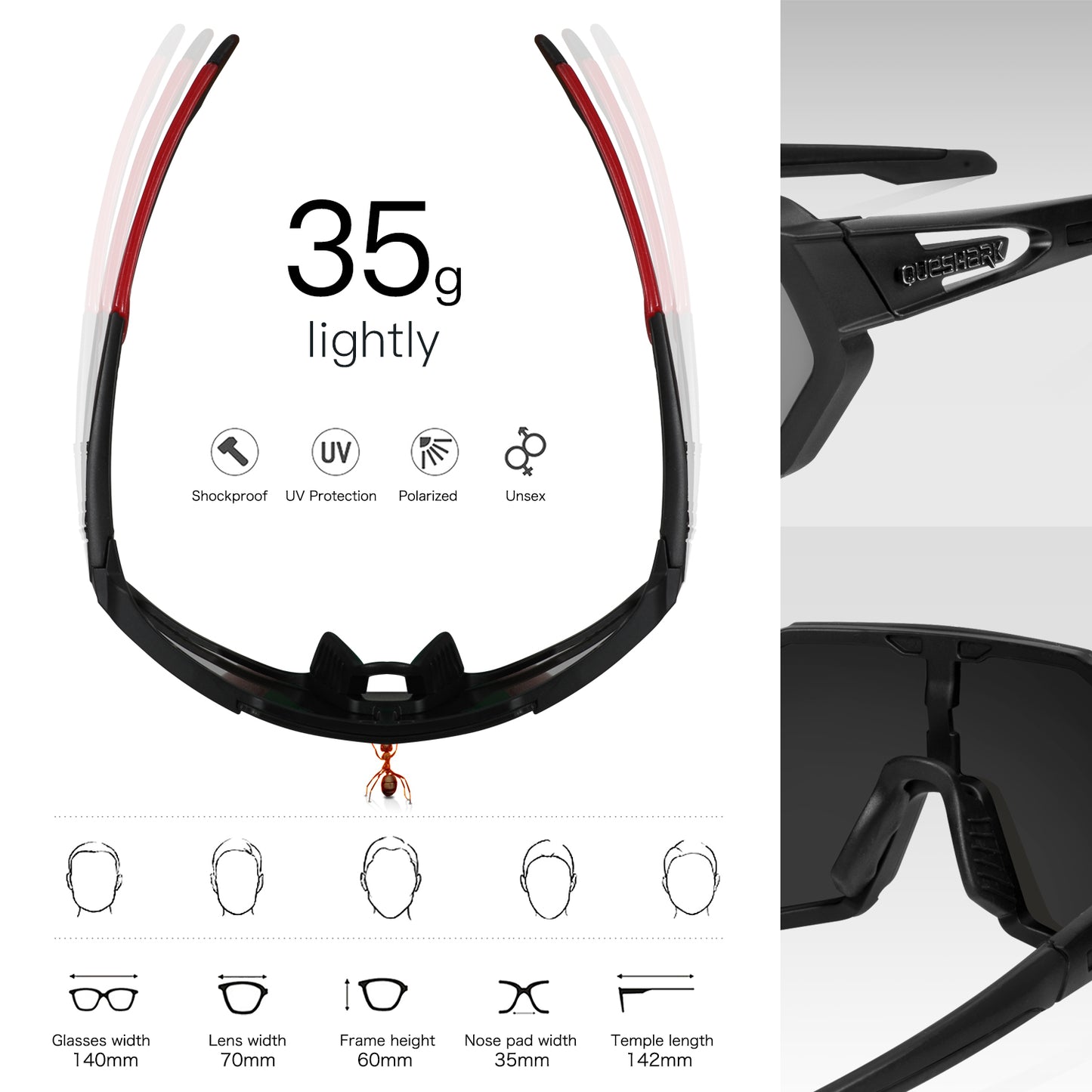 QE42 Red UV400 Polarized Cycling Eyewear Bike Glasses Bicycle Sunglasses 5 Lens/Set